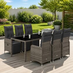 Garden Bistro Set 7 Piece Outdoor Furniture Grey Poly Rattan with Cushions
