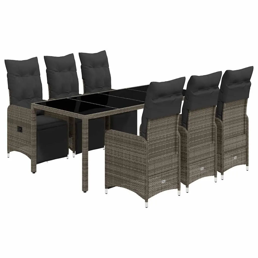 Bistro Set 7 Piece Outdoor Furniture Grey Poly Rattan with Cushions