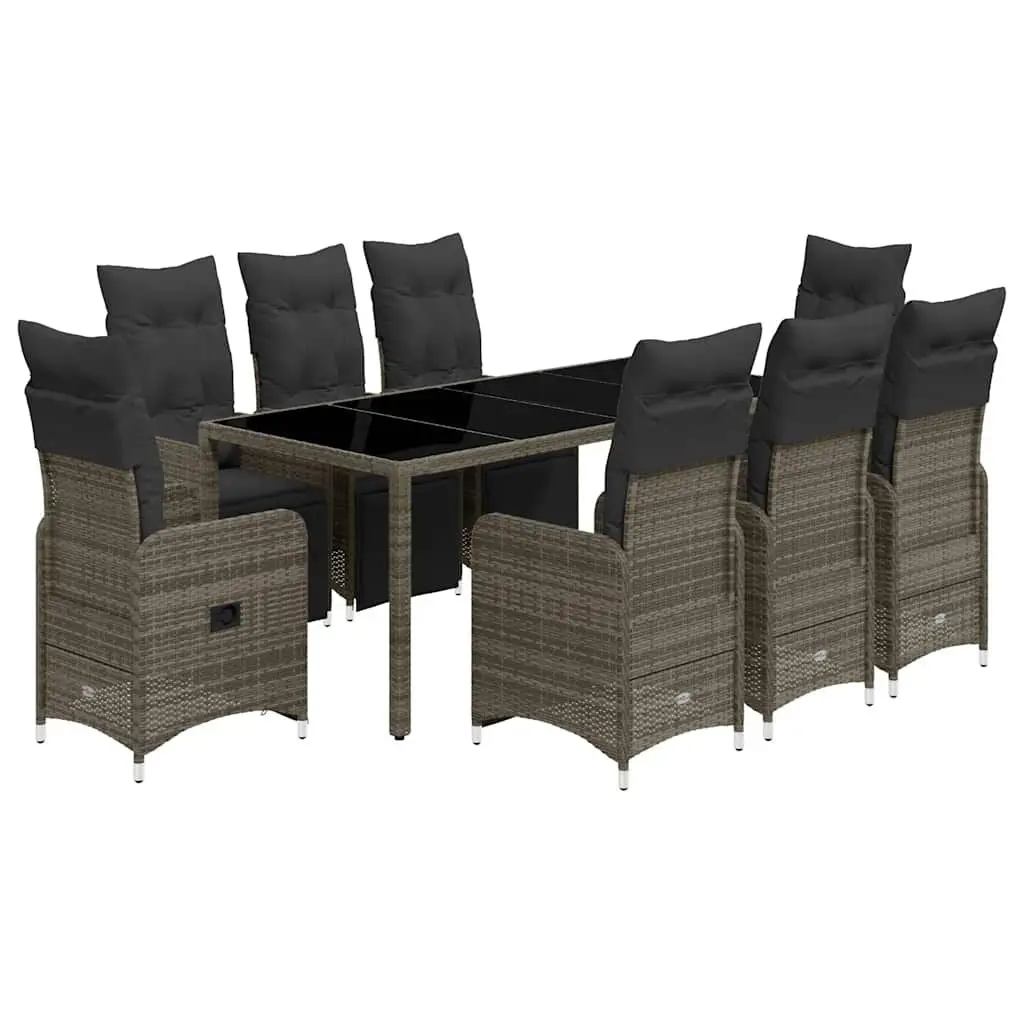 9 Piece Garden Bistro Set Outdoor Furniture Grey Poly Rattan with Cushions