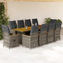 Garden Bistro Set 11 Piece Grey Poly Rattan Outdoor Furniture with Cushions