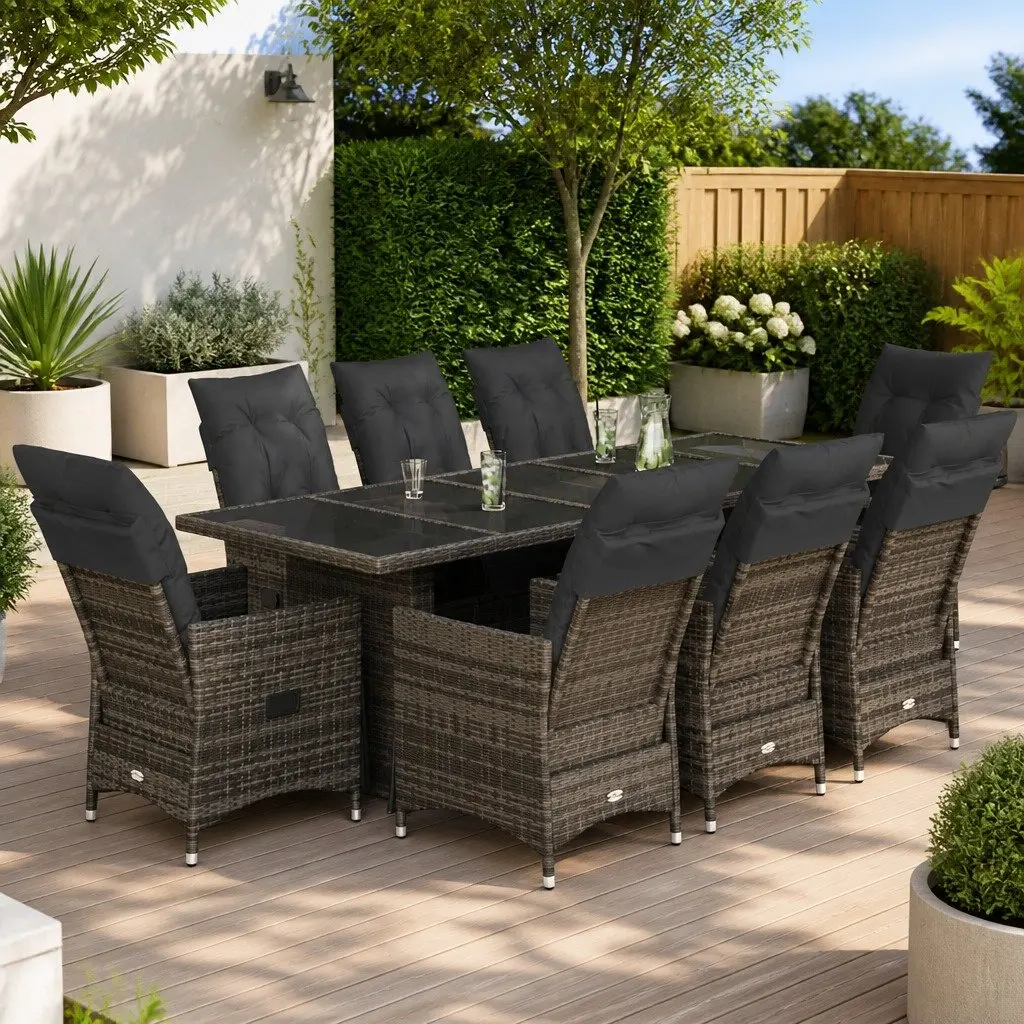 Bistro Set 9 Piece Outdoor Furniture Grey Poly Rattan with Cushions