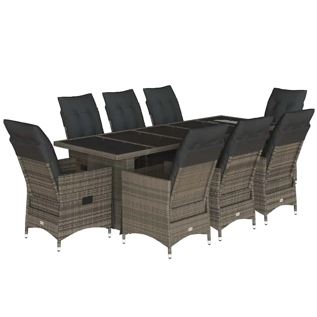 Bistro Set 9 Piece Outdoor Furniture Grey Poly Rattan with Cushions