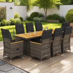 Garden Bistro Set 9 Piece Outdoor Furniture Grey Poly Rattan with Cushions