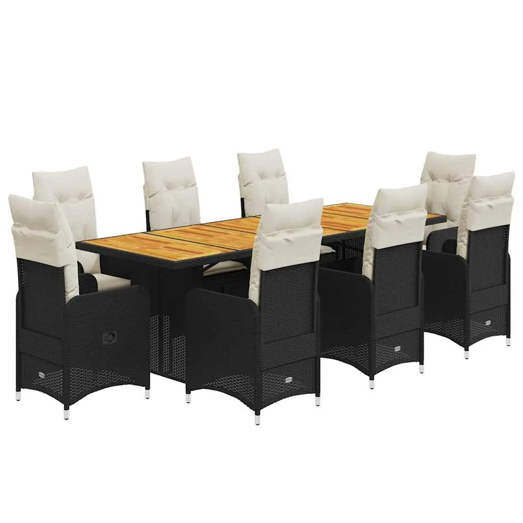Garden Bistro Furniture Set 9 Piece Adjustable Backrest Cushioned Dining Chairs Table Black