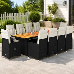 11 Piece Garden Bistro Set with Cushions Black Outdoor Furniture Patio Dining
