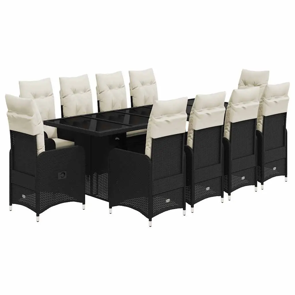 Outdoor Furniture Set 11 Piece Black Poly Rattan with Cushions for Garden and Patio
