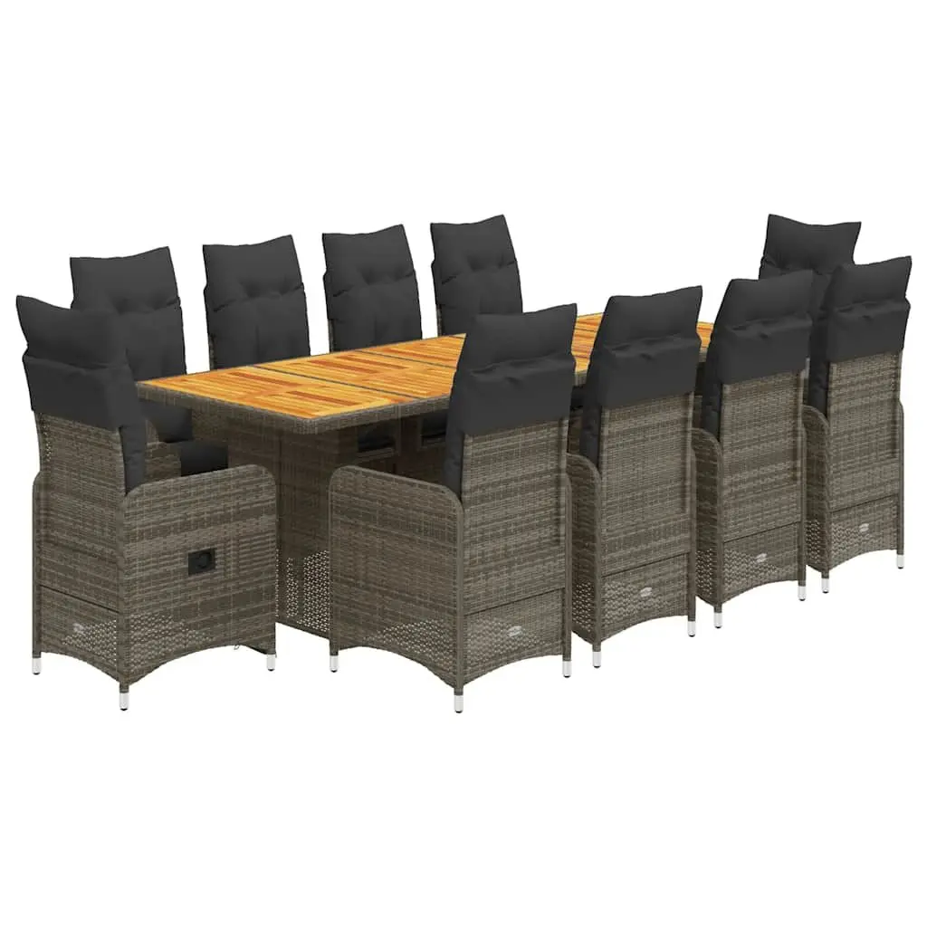 Garden Bistro Set Grey Poly Rattan 11 Piece Outdoor Furniture with Cushions