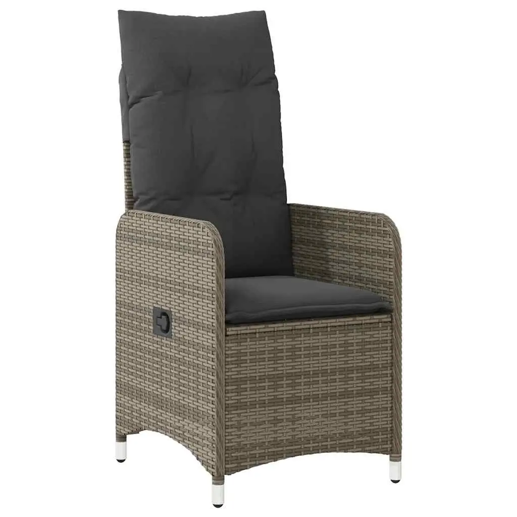 Garden Bistro Set Grey Poly Rattan 11 Piece Outdoor Furniture with Cushions