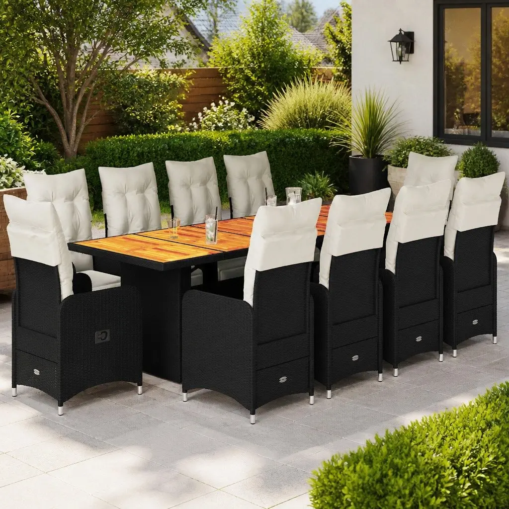 Bistro Furniture Set 11 Piece Black Poly Rattan Outdoor Chairs Table