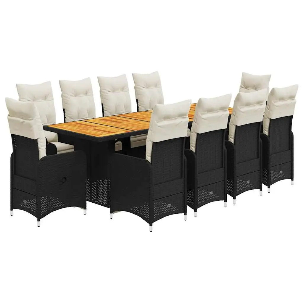 Bistro Furniture Set 11 Piece Black Poly Rattan Outdoor Chairs Table