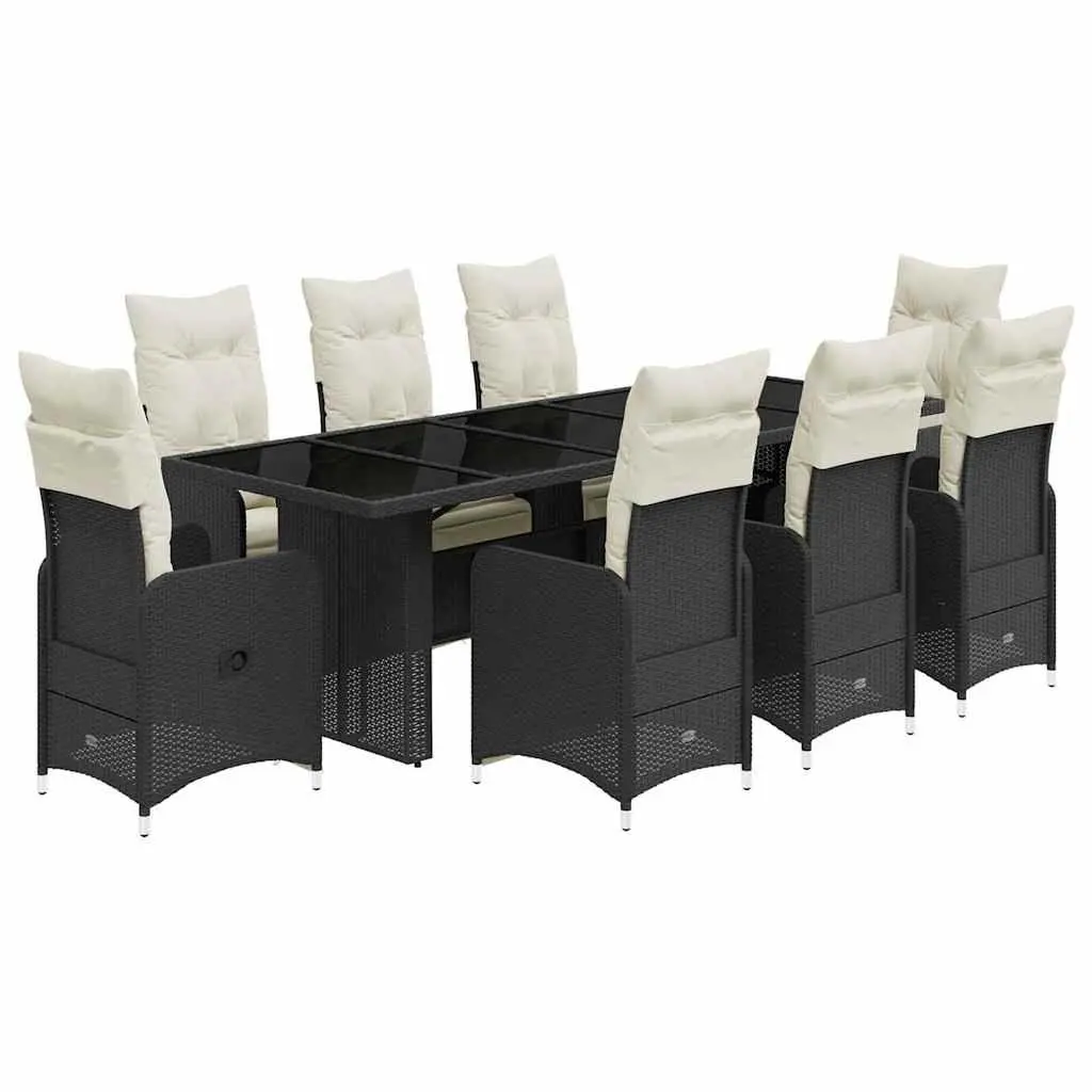 9 Piece Bistro Set Adjustable Outdoor Furniture with Cushions Black Poly Rattan