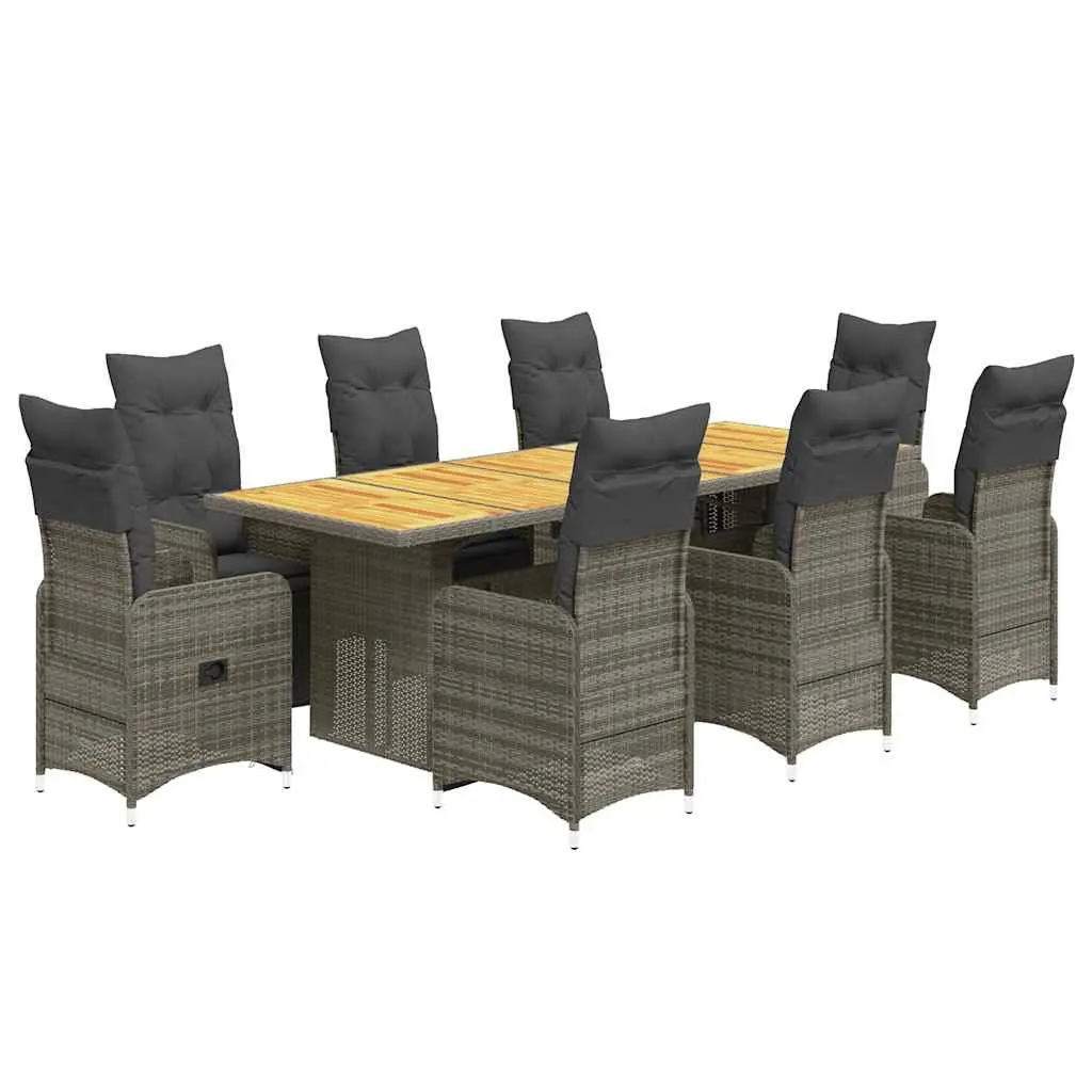 9 Piece Garden Bistro Set Outdoor Furniture Cushions Grey Poly Rattan Patio