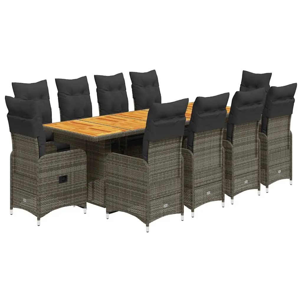 Outdoor Furniture Set 11 Piece Grey Poly Rattan Bistro Style with Cushions