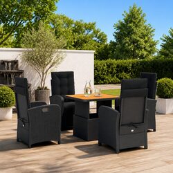 Garden Dining Set 5 Piece Outdoor Furniture Black Rattan Adjustable Table