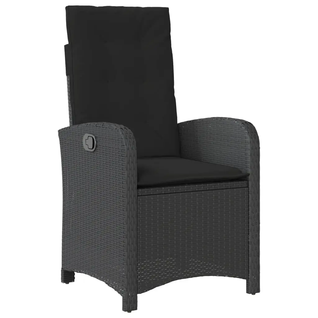5 Piece Outdoor Garden Dining Set Black Poly Rattan Adjustable Backrest Cushions