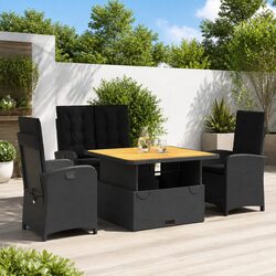 Garden Dining Set 4 Piece Outdoor Furniture with Cushions Black Poly Rattan