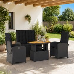 4 Piece Garden Dining Set Outdoor Furniture Black Poly Rattan with Cushions