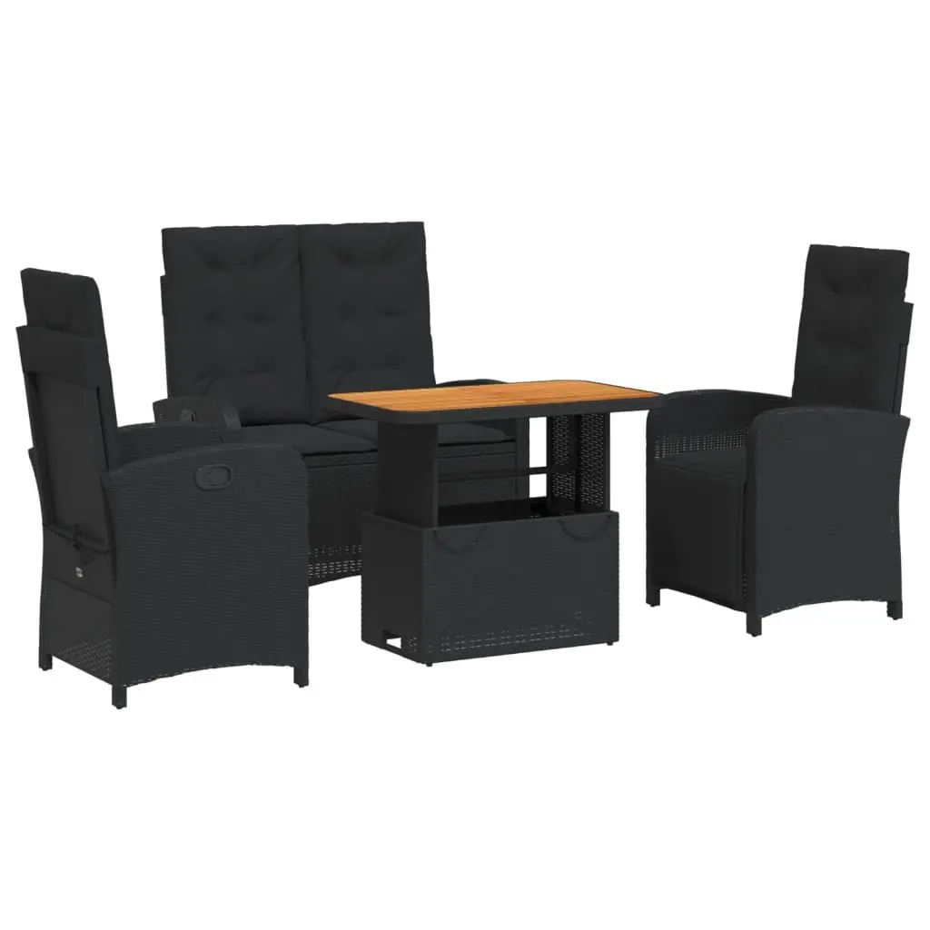 4 Piece Outdoor Garden Dining Set Black Poly Rattan Chairs Table