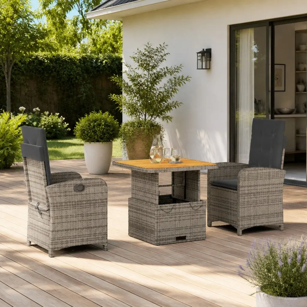 Garden Dining Set Adjustable Backrest 3 Piece Outdoor Furniture Grey