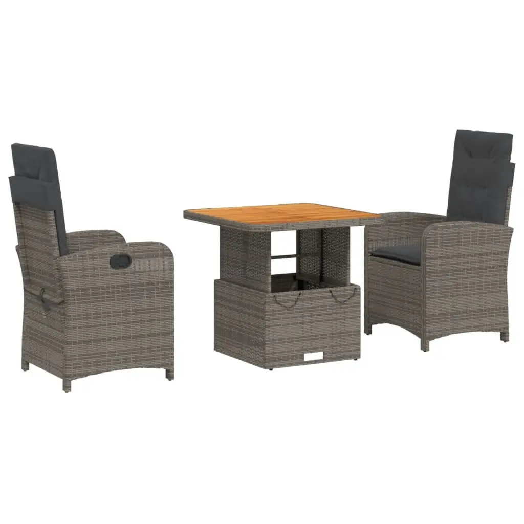 Garden Dining Set Adjustable Backrest 3 Piece Outdoor Furniture Grey