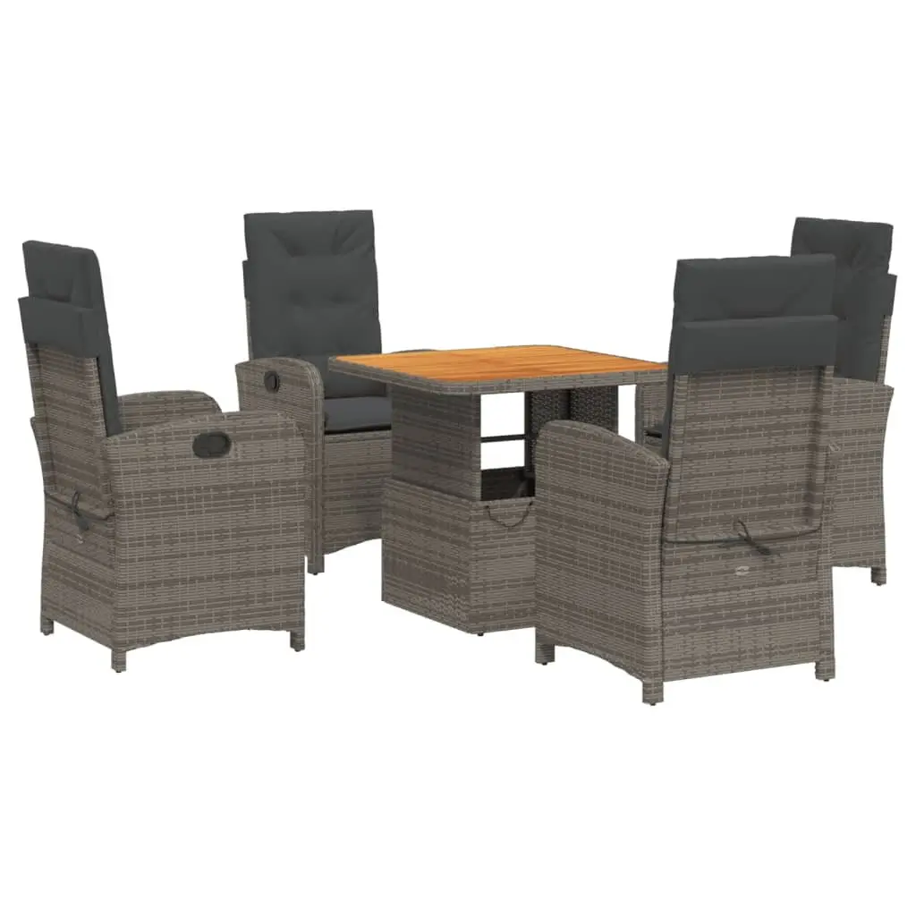 Outdoor Dining Set Adjustable Height 5 Piece Rattan Table Chairs Cushions Grey