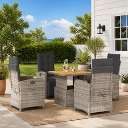 5 Piece Garden Dining Set with Grey Cushions for Your Patio