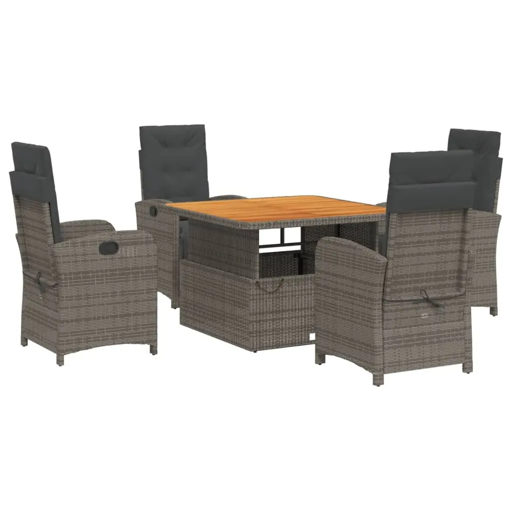 Grey Poly Rattan 5 Piece Garden Dining Set Outdoor Furniture Adjustable Backrest Lifting Tabletop