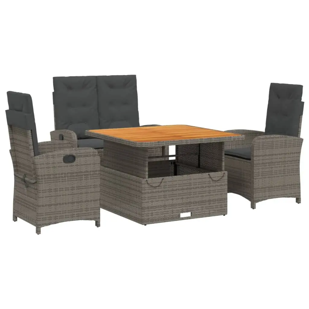 Garden Dining Set Adjustable Table 4 Piece Grey Poly Rattan with Cushions