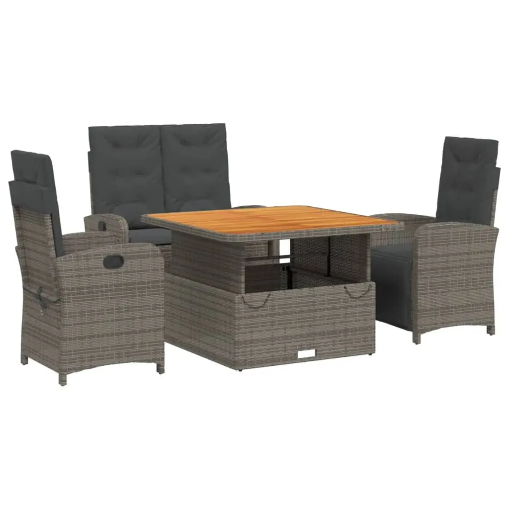 Garden Dining Set Adjustable Backrest 4 Piece Grey Poly Rattan