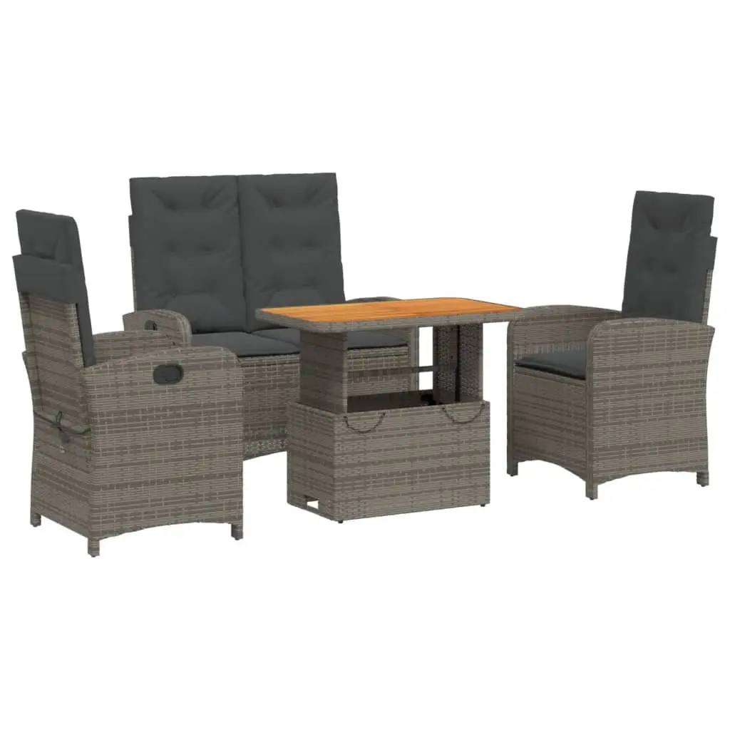 Garden Dining Set Adjustable Tabletop 4 Piece Grey Poly Rattan with Cushions