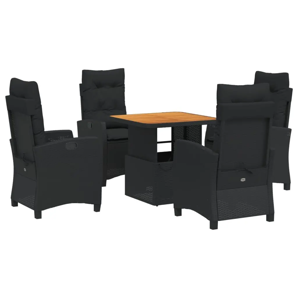 5 Piece Outdoor Garden Dining Set Adjustable Backrest Black Poly Rattan