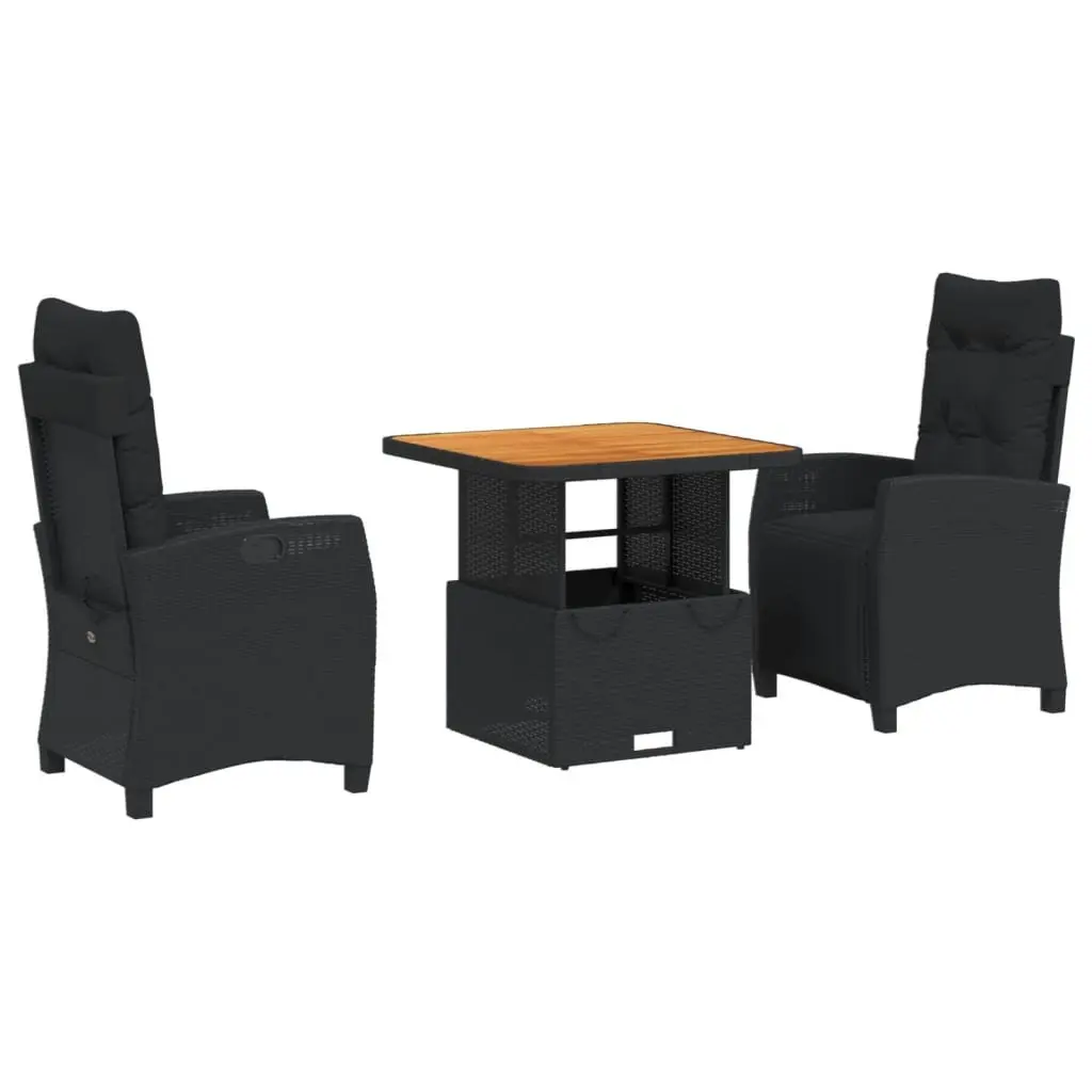 Garden Dining Set Adjustable Black Poly Rattan 3 Piece