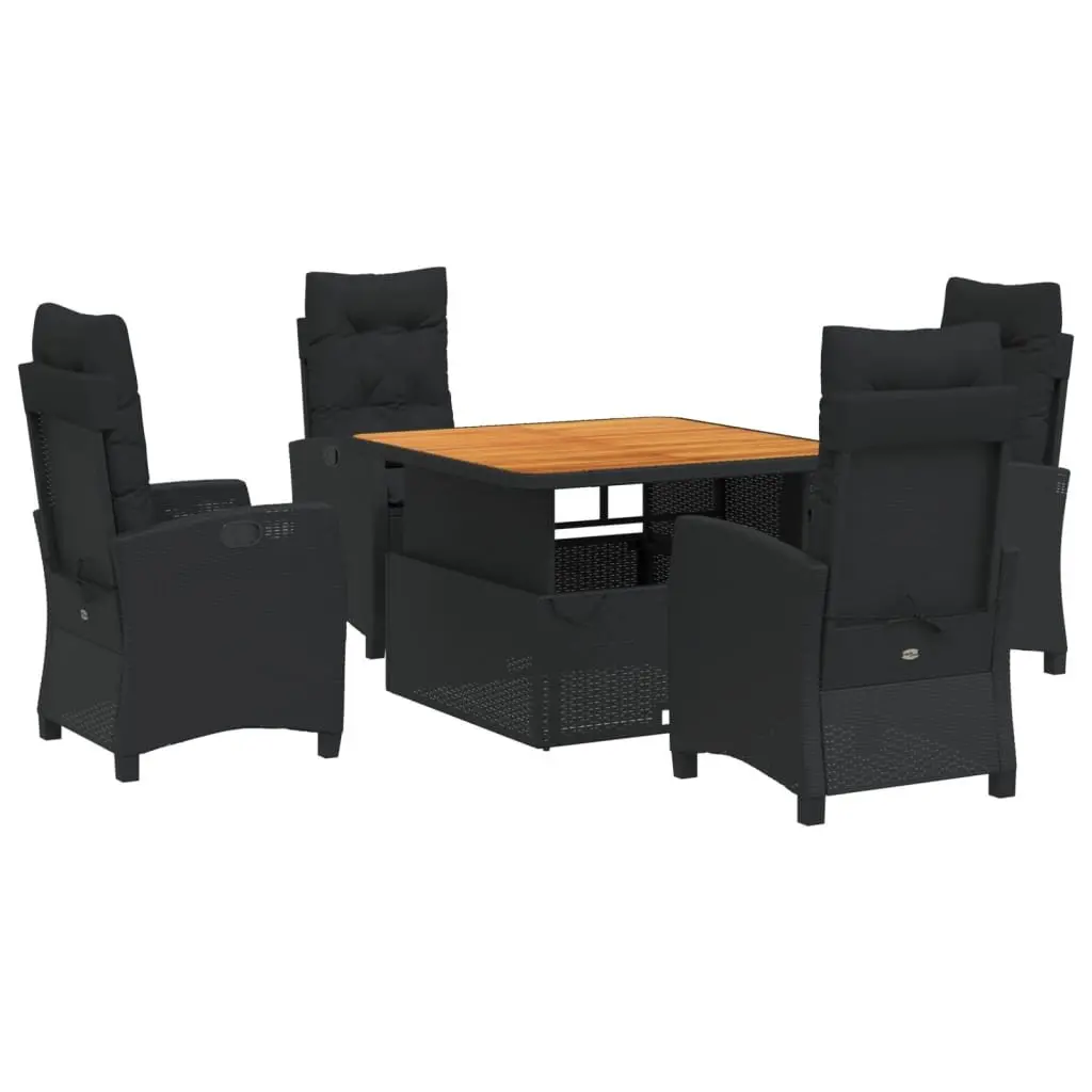 5 Piece Outdoor Garden Dining Set Black Poly Rattan Adjustable Table Chairs