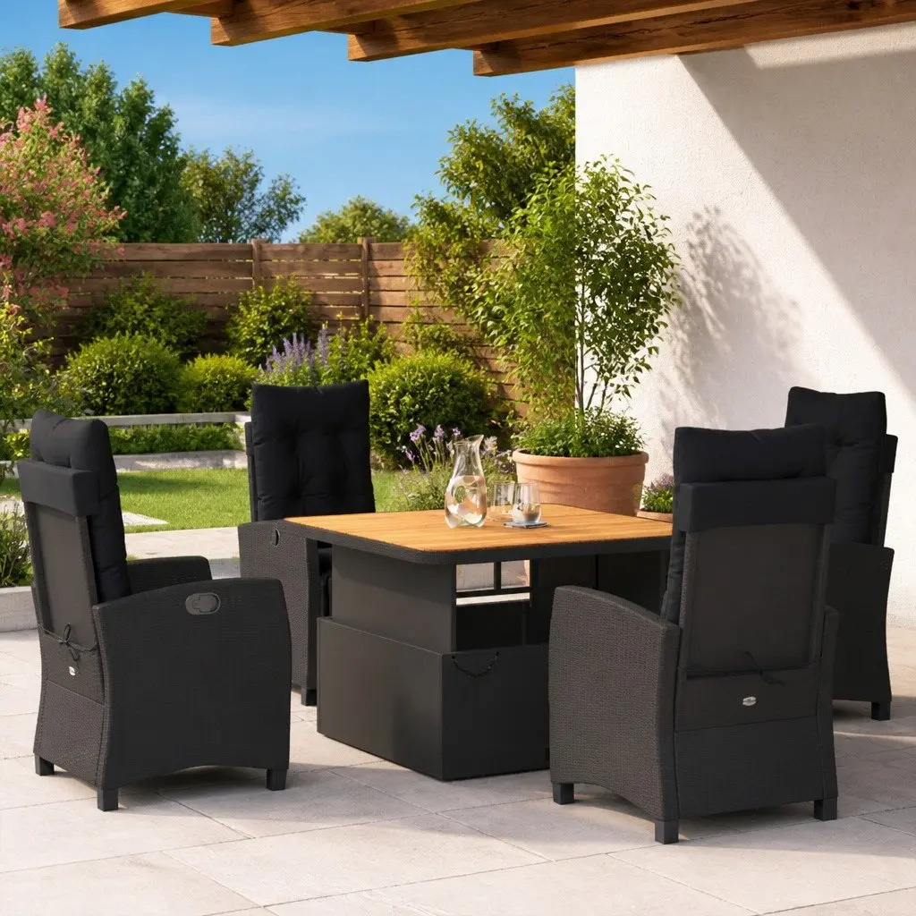 5 Piece Garden Dining Set Adjustable Backrest Lift Top Table Outdoor Furniture