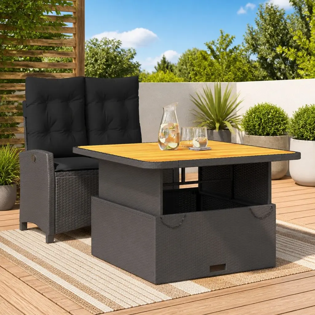 Garden Dining Set 2 Piece Outdoor Furniture Black Poly Rattan Adjustable
