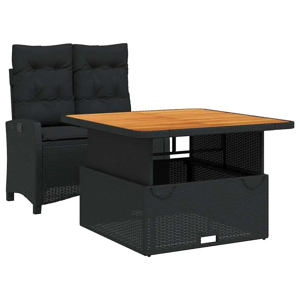 Garden Dining Set 2 Piece Outdoor Furniture Black Poly Rattan Adjustable
