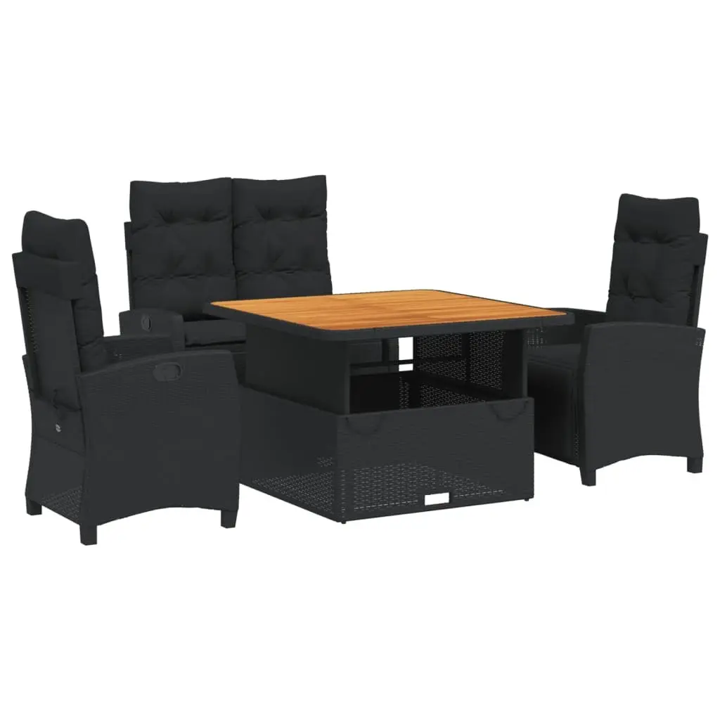 4 Piece Outdoor Dining Set Black Adjustable Backrest PE Rattan Garden Furniture