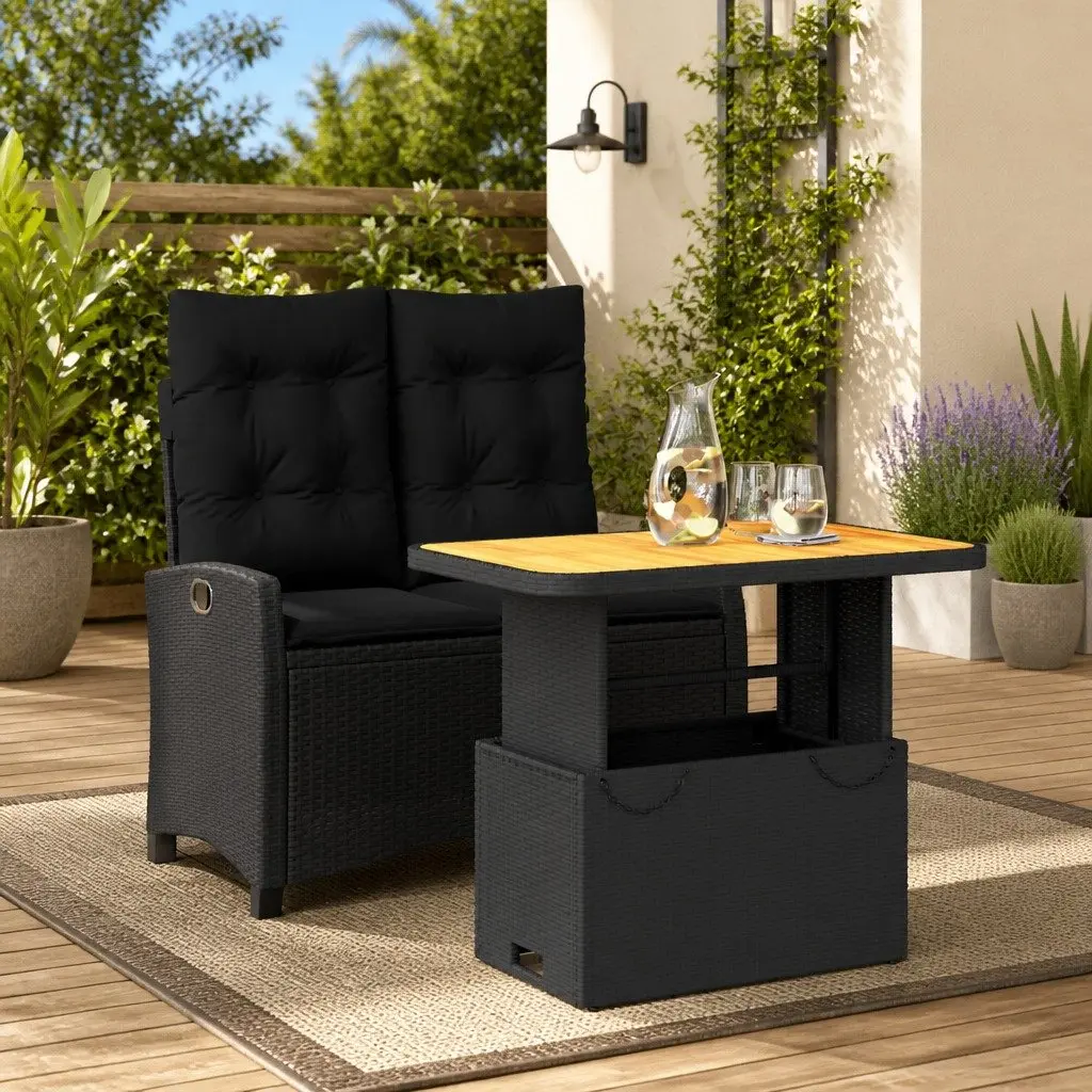 Garden Dining Set Adjustable Black Poly Rattan 2 Piece