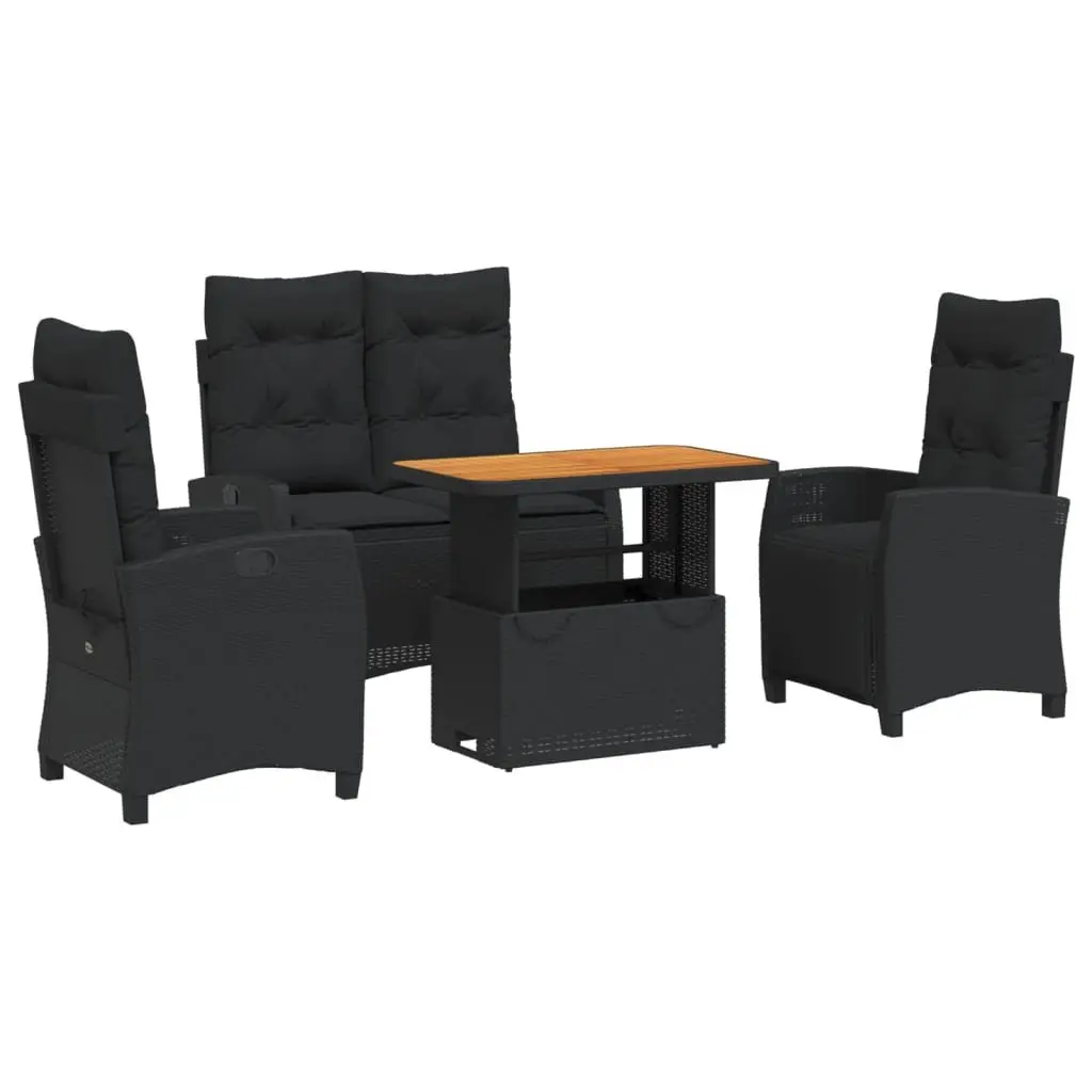 Garden Dining Set Adjustable Backrest 4 Piece Black Poly Rattan