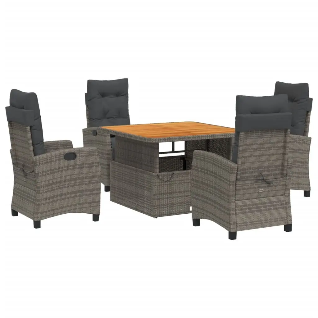Garden Dining Set 5 Piece Outdoor Furniture with Cushions Grey Patio Rattan