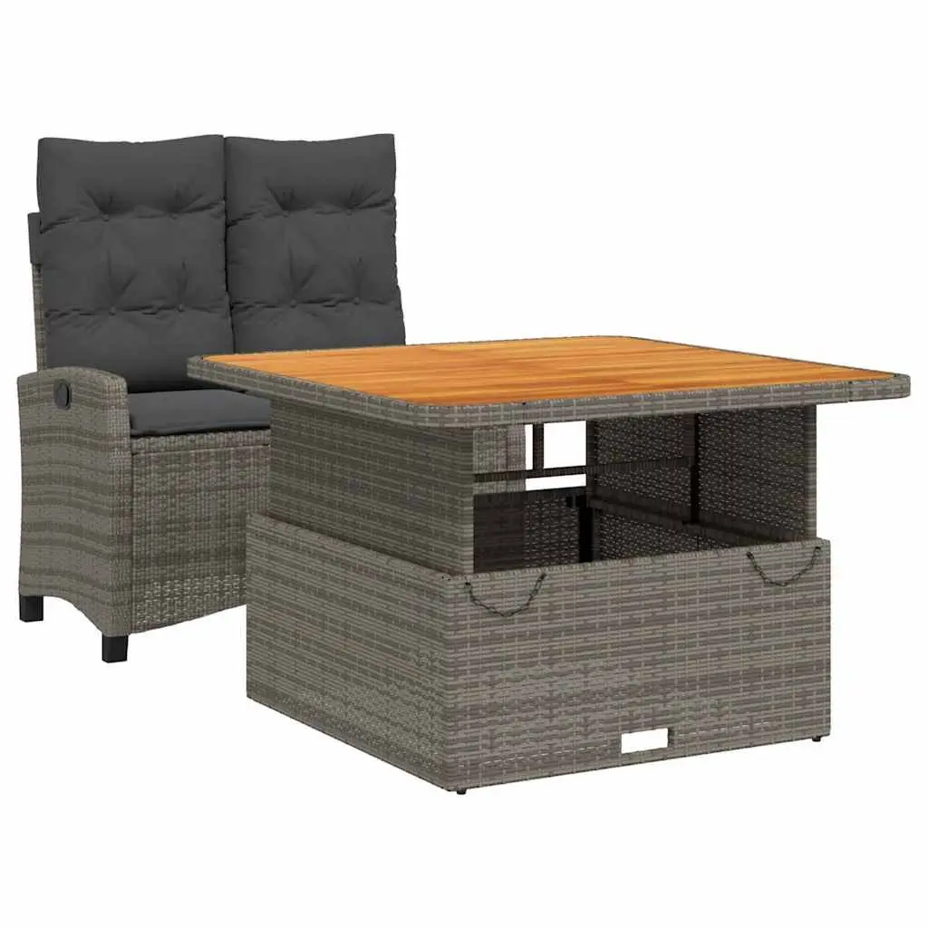 Garden Dining Set 2 Piece Adjustable Backrest Grey Poly Rattan