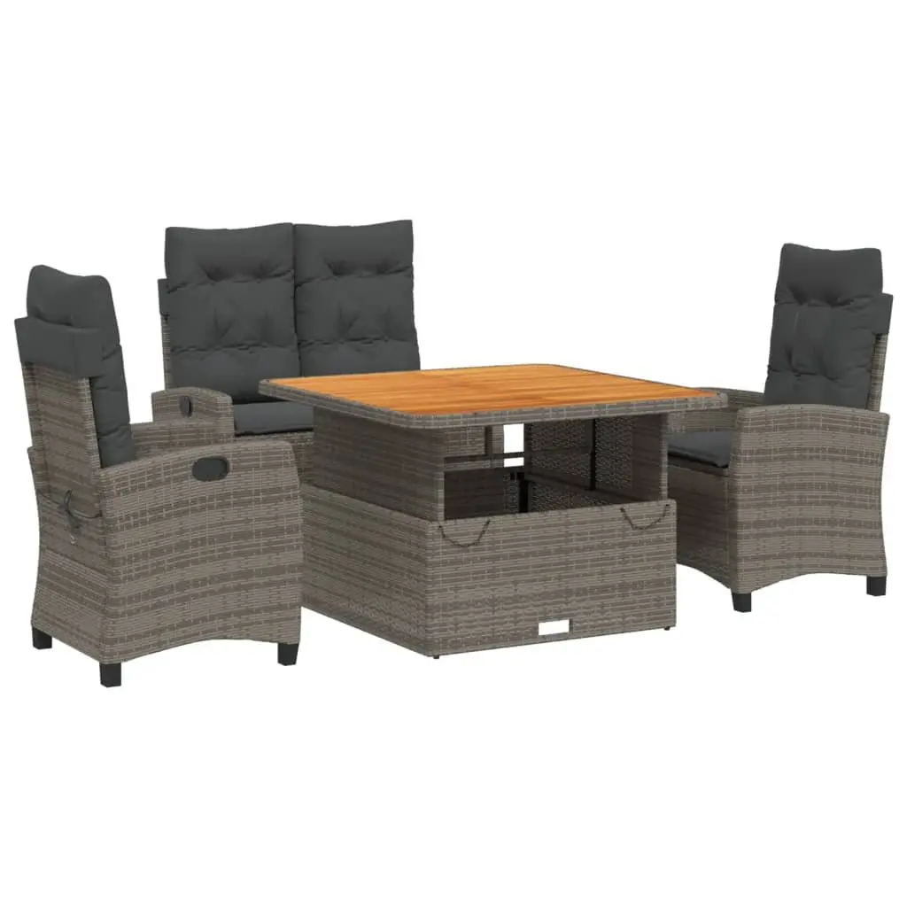 Garden Dining Set Grey Poly Rattan 4 Piece Outdoor Patio Furniture with Cushions