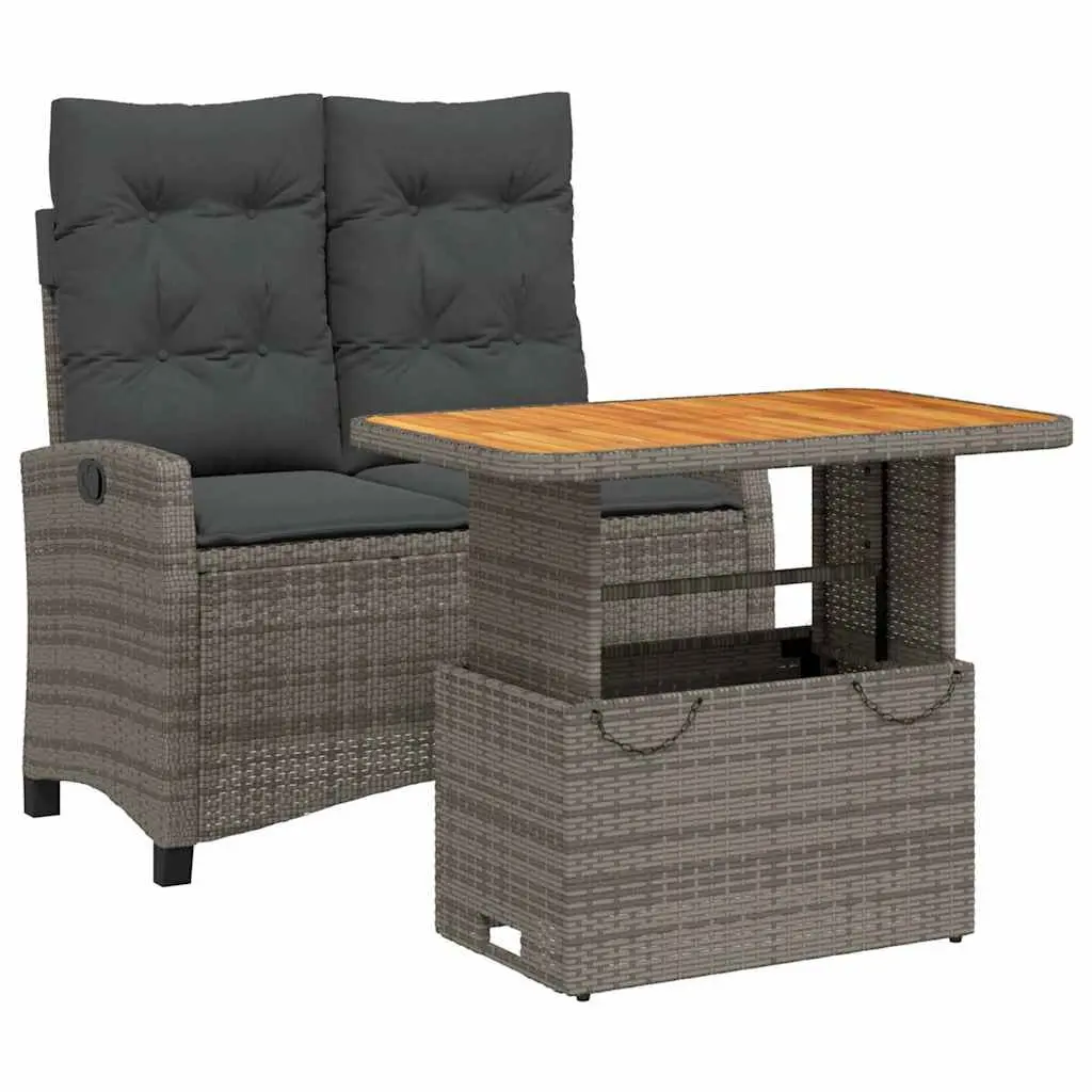 Garden Dining Set 2 Piece Outdoor Furniture with Cushions Grey Rattan Patio