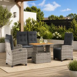 4 Piece Garden Dining Set with Adjustable Backrest Lift Top Table Grey Cushions