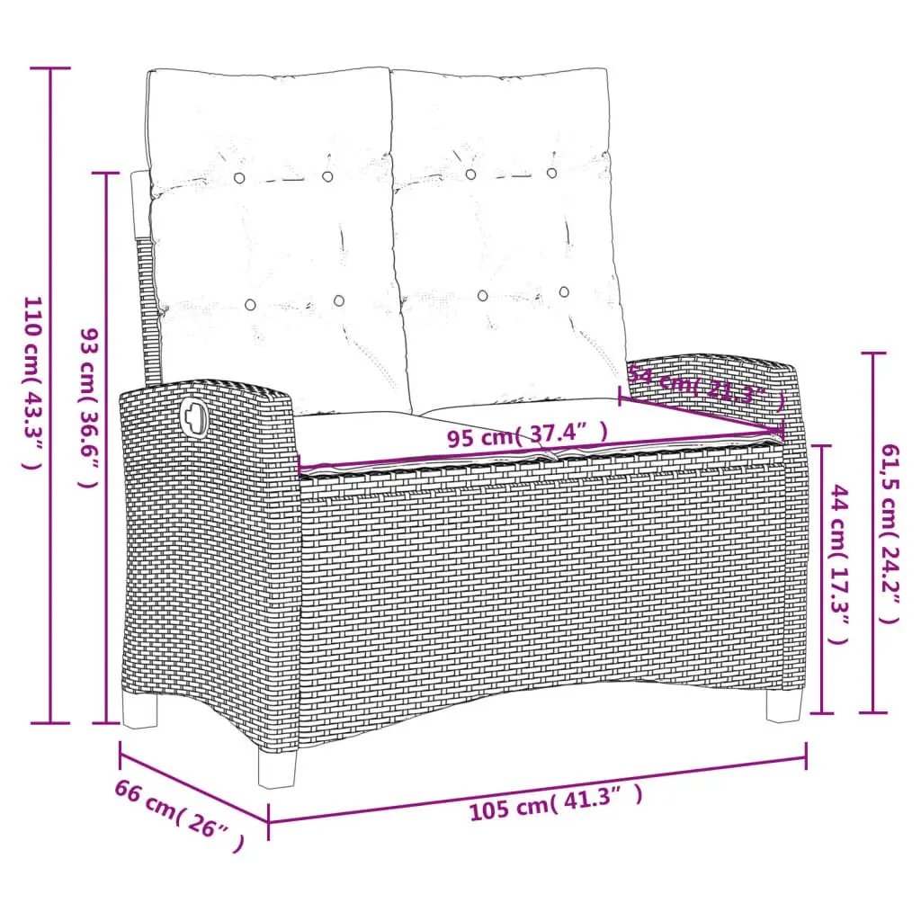 4 Piece Garden Dining Set with Adjustable Backrest Lift Top Table Grey Cushions