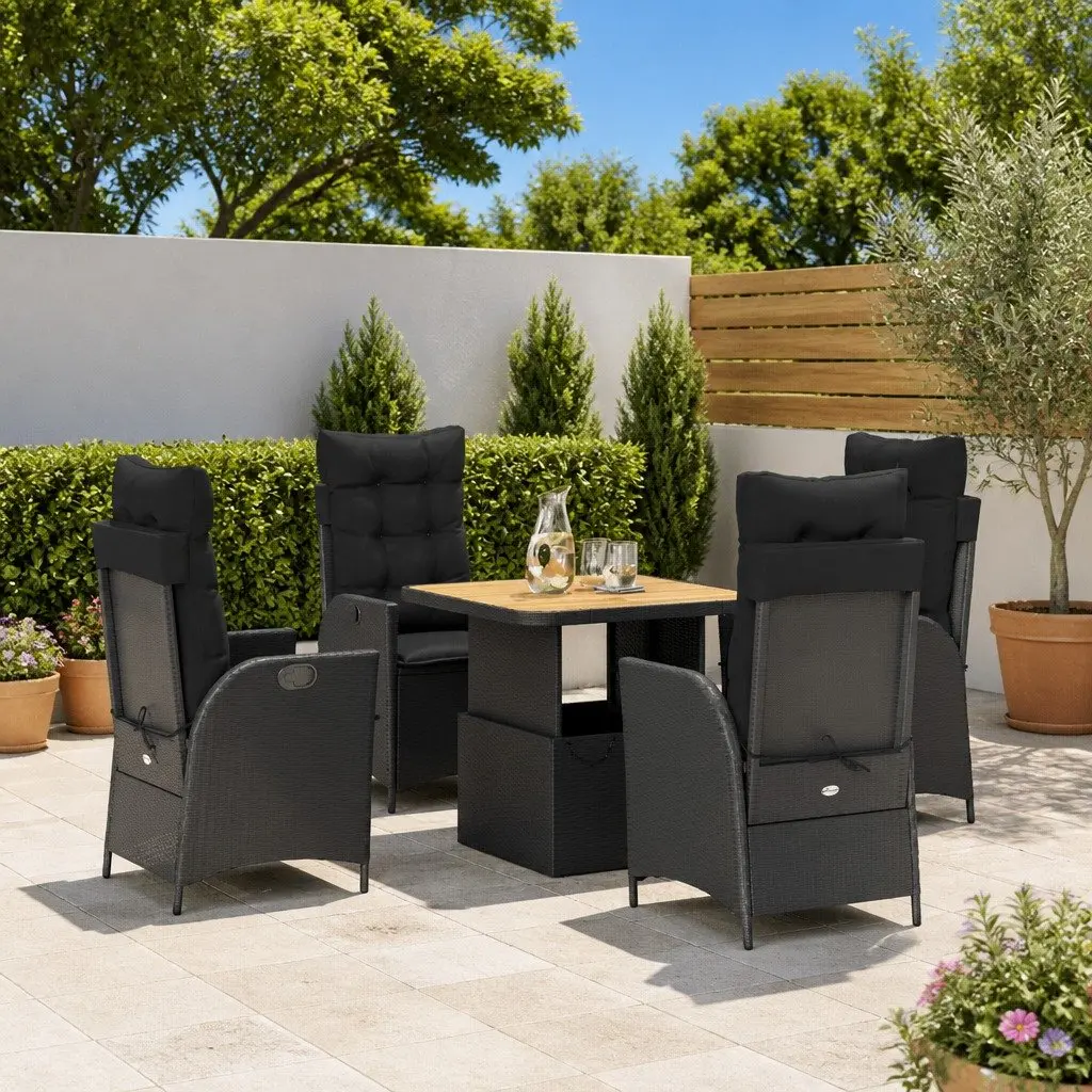Outdoor Dining Set Adjustable Black Poly Rattan 5 Piece with Cushions