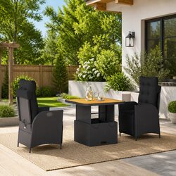 Outdoor Dining Set 3 Piece Garden Furniture PE Rattan Chairs Table Cushions