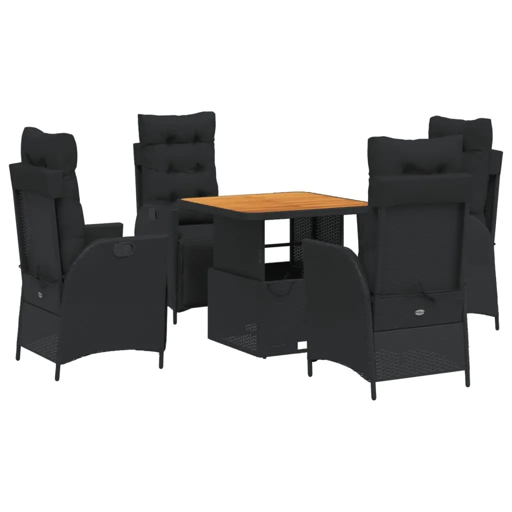 5 Piece Garden Dining Set Outdoor Furniture Black Poly Rattan Chairs Table