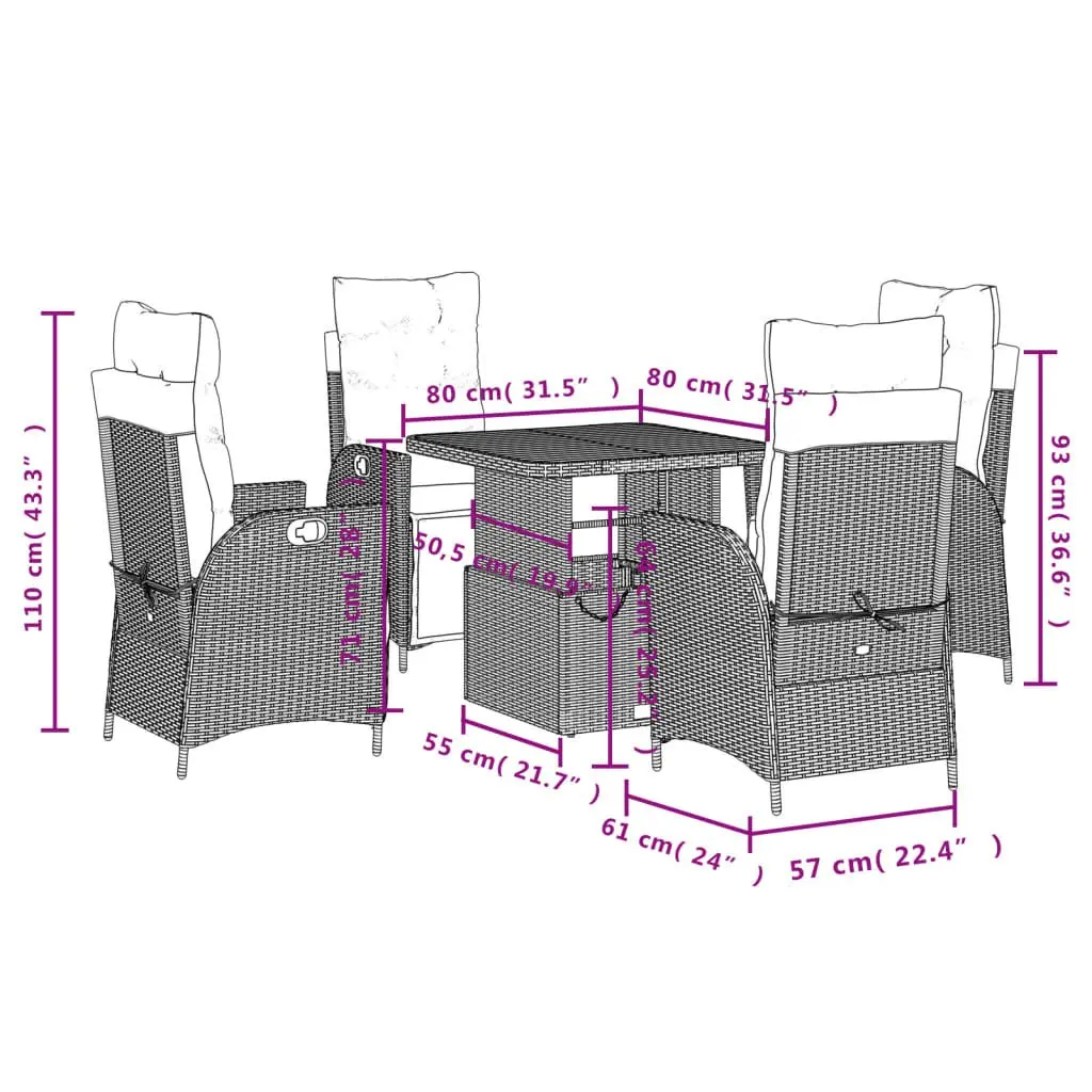 5 Piece Garden Dining Set Outdoor Furniture Black Poly Rattan Chairs Table
