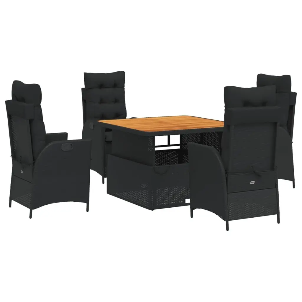 Garden Dining Set Black Poly Rattan 5 Piece with Cushions
